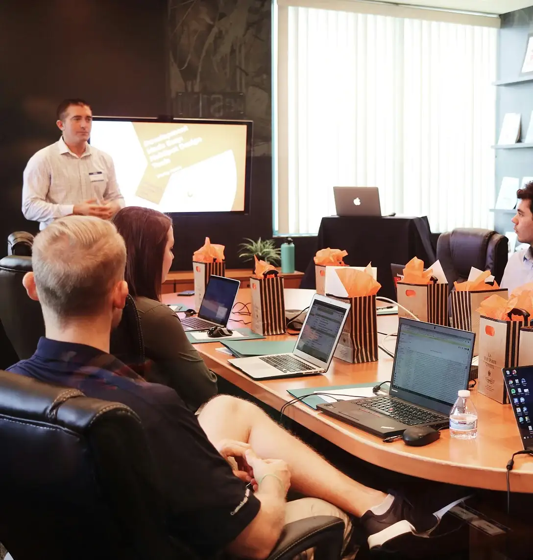Team discussing during a conference
