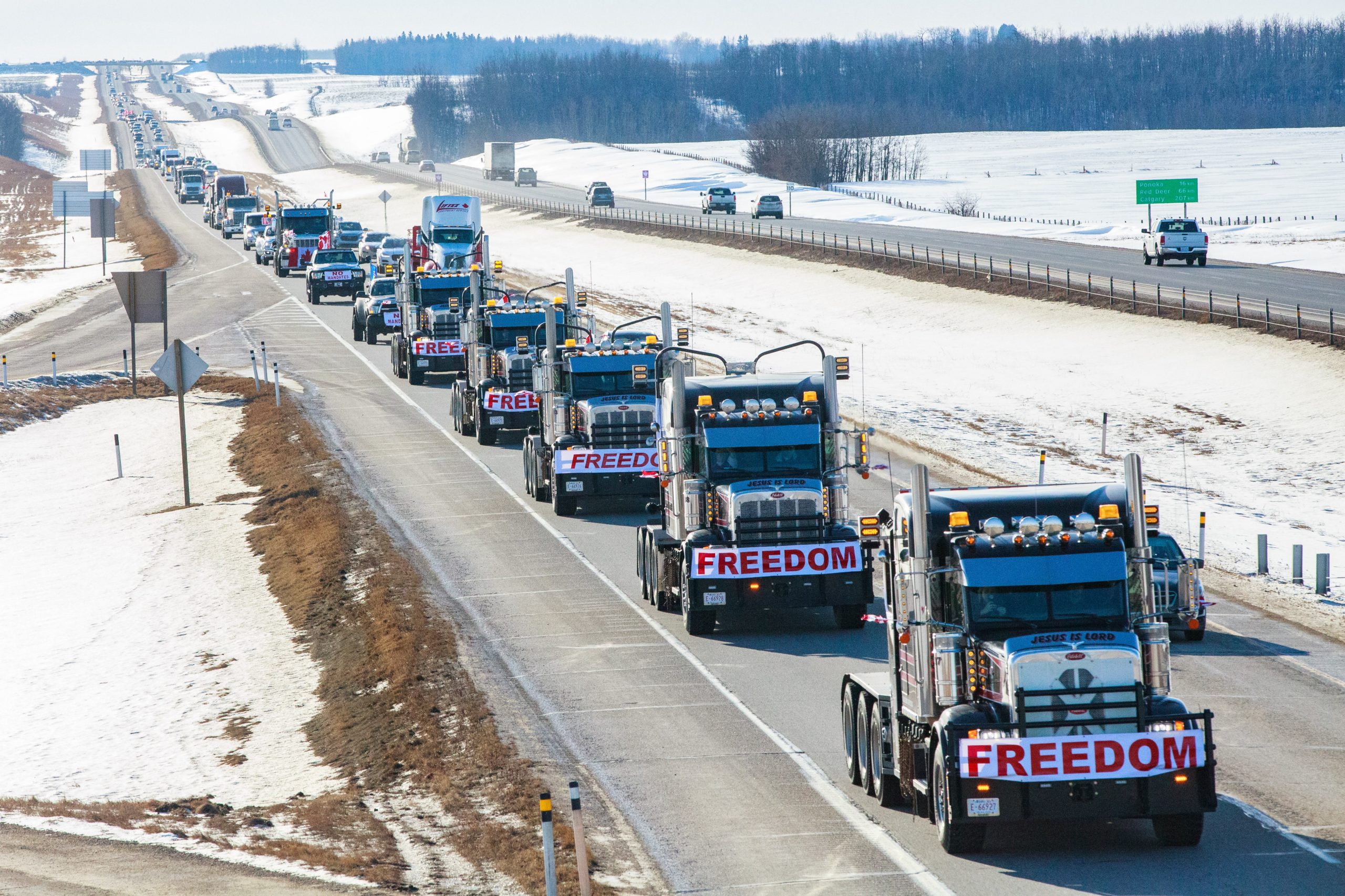 trucker protests freedom on highway of canada